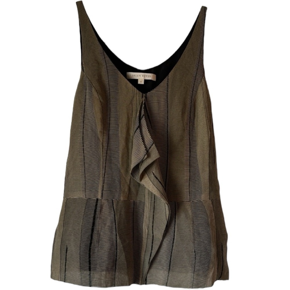 Brian Reyes Silk Striped Open Back Ruffle Tank Top Size 4 made in USA
